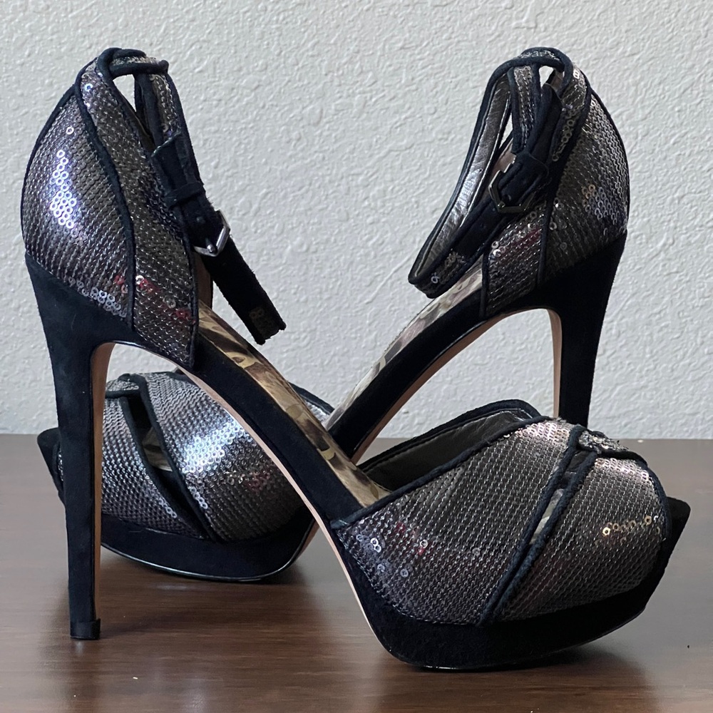 Sam Edelman 'Paisley' Sequined Velvet Ankle Strap Platform Peeptoe Pump - Sz 9